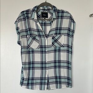 Rails Gray and Blue Fitted Button Down Shirt with Notched Collar